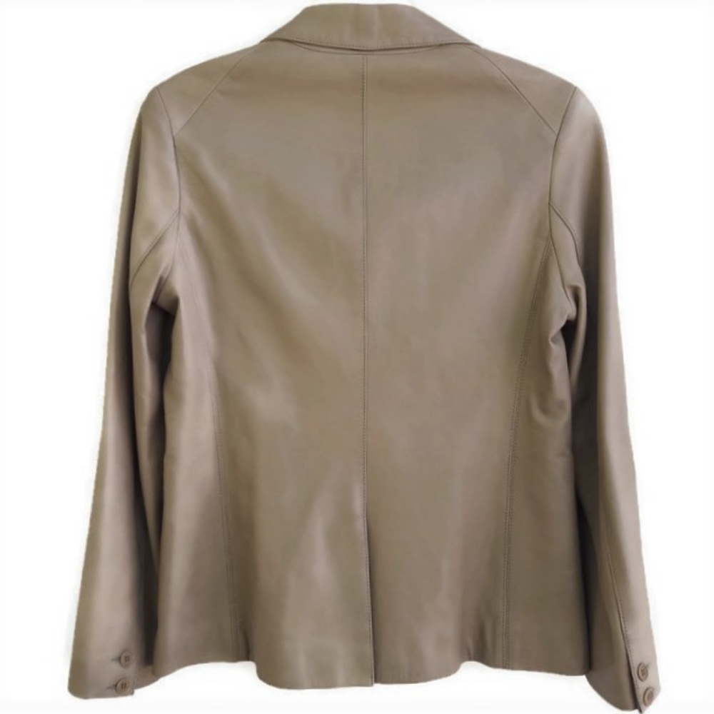 Theory Jacket Blazer Buttery Soft Leather Striped Sleeve Lining Beige Designer M - Picture 3 of 8
